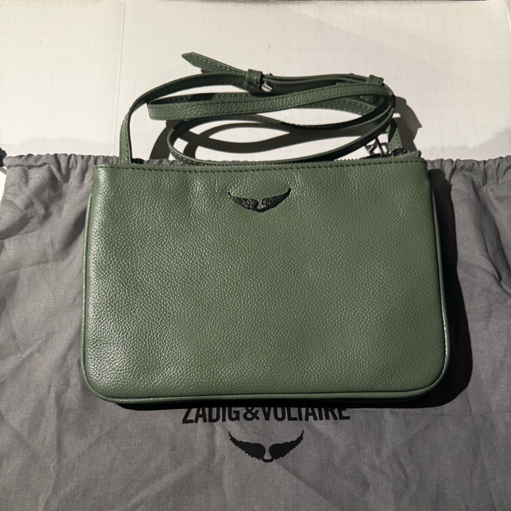 Zadig & Voltaire Soul Unique Grained Leather Crossbody Sage Green NWT $388